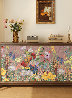 美式油画花柜子遮挡帘鞋柜衣柜书柜置物架防尘帘子厨房布帘可定制