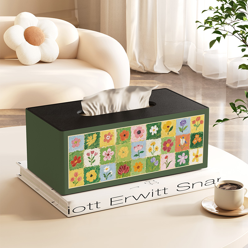 现代风花卉纸巾盒高级感家用客厅茶几桌面遥控器多功能收纳抽纸盒