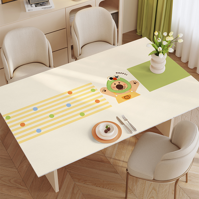 韩系卡通餐桌桌垫防水防油防烫桌布免洗皮革耐高温易打理茶几垫子