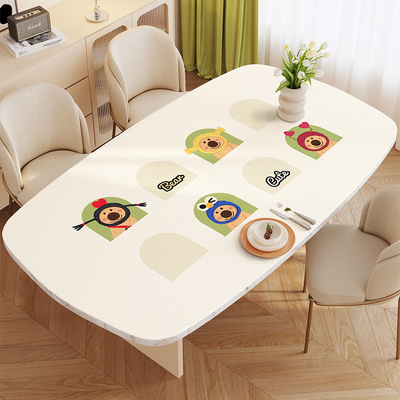 新款卡通马肚型桌垫防水防油免洗皮革岩板餐桌布弧形茶几保护台布