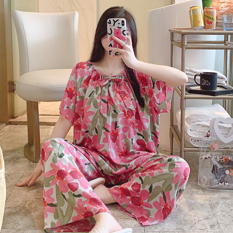 新款睡衣女夏季绵绸复古中国风女