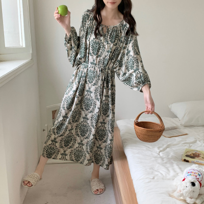 长袖睡裙女夏女绵绸波西米亚风
