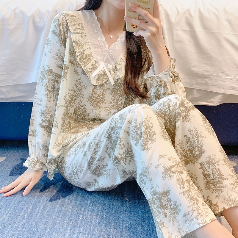 新款棉绸家居服套装甜美公主风