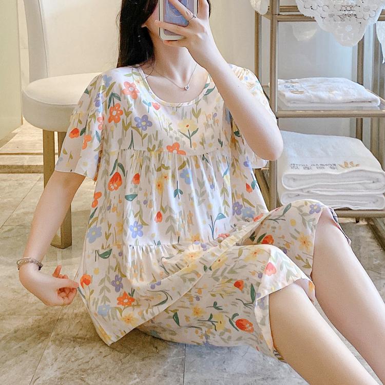 棉绸睡衣女夏季薄款短袖中裤空调套装人造棉甜美凉感绵绸家居服夏