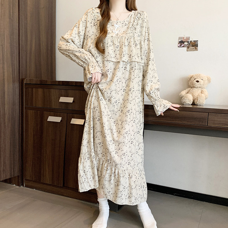 新款睡衣防凸点棉绸睡裙中长款夏季款高级碎花家居服夏天女士睡裙