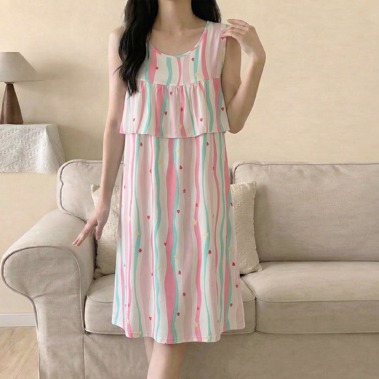棉绸睡裙女款夏宽松无袖背心裙图片