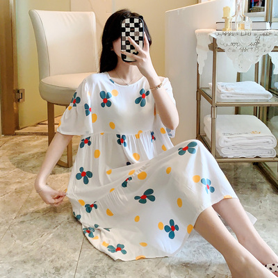 棉绸睡裙女夏小清新碎花连衣裙