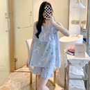 防凸点棉绸睡衣女夏季 韩版 小清新凉感家居服日系学生无袖 棉绸套装