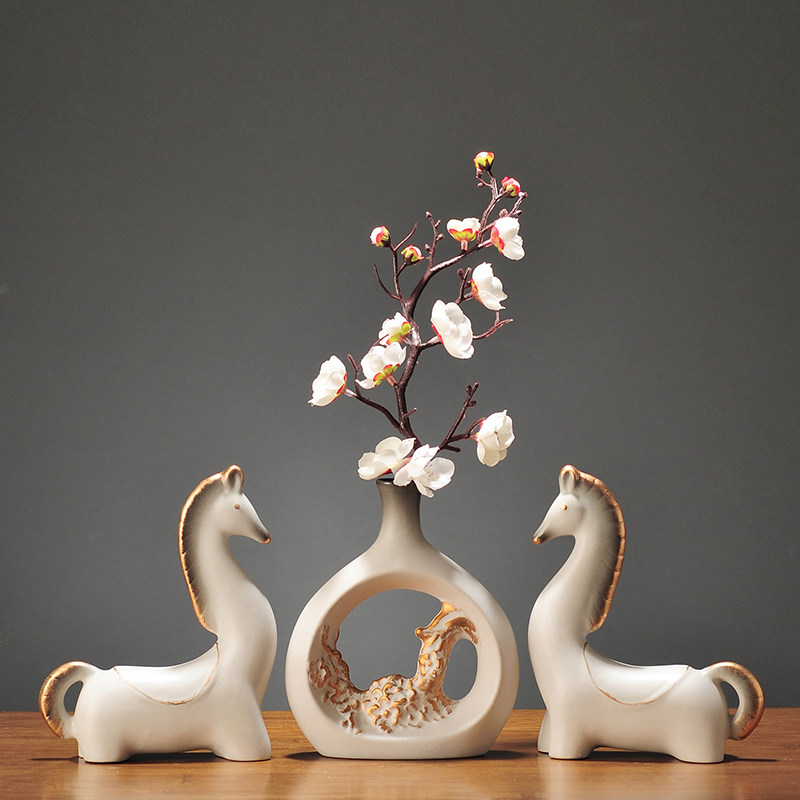 新中式陶瓷马到功成摆件家居装饰品客厅电视柜玄关摆设乔迁礼品