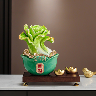 百财聚来白菜招财摆件聚宝盆客厅玄关收银台装 饰品乔迁开业礼物