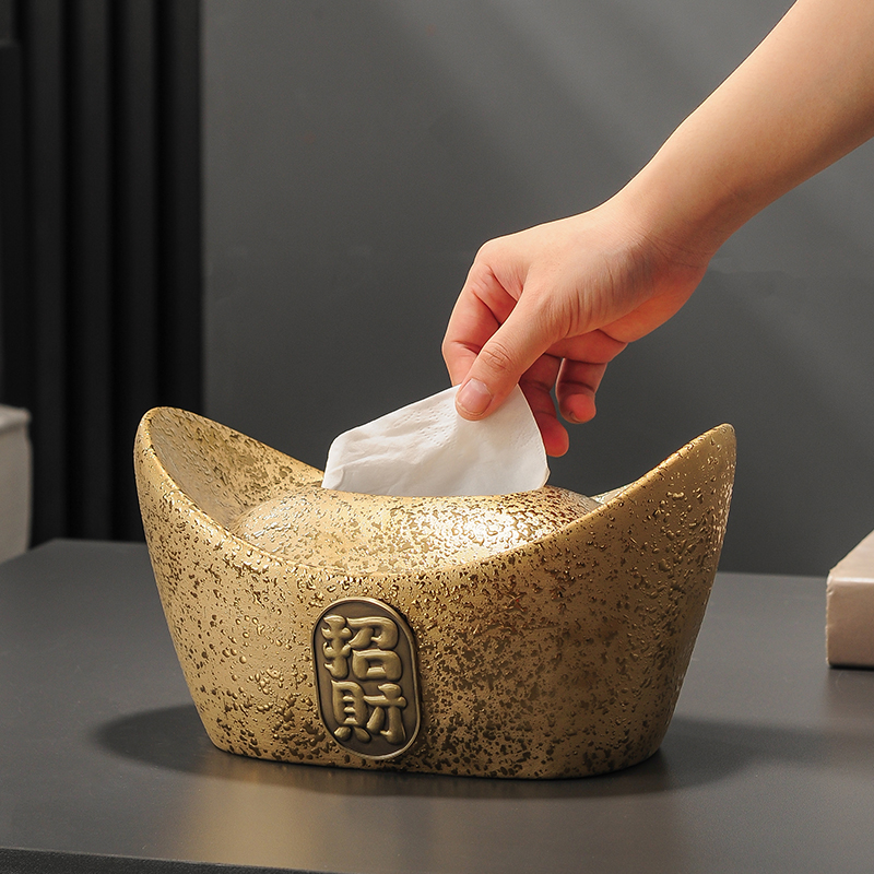 新中式招财金元宝陶瓷纸巾盒家居饭厅客厅茶几装饰卫生纸盒轻奢高