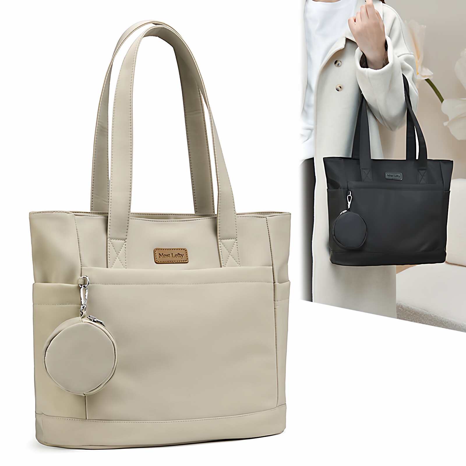 尼龙布简约托特包女大容量通勤包单肩手提包上班包牛津布旅行背包