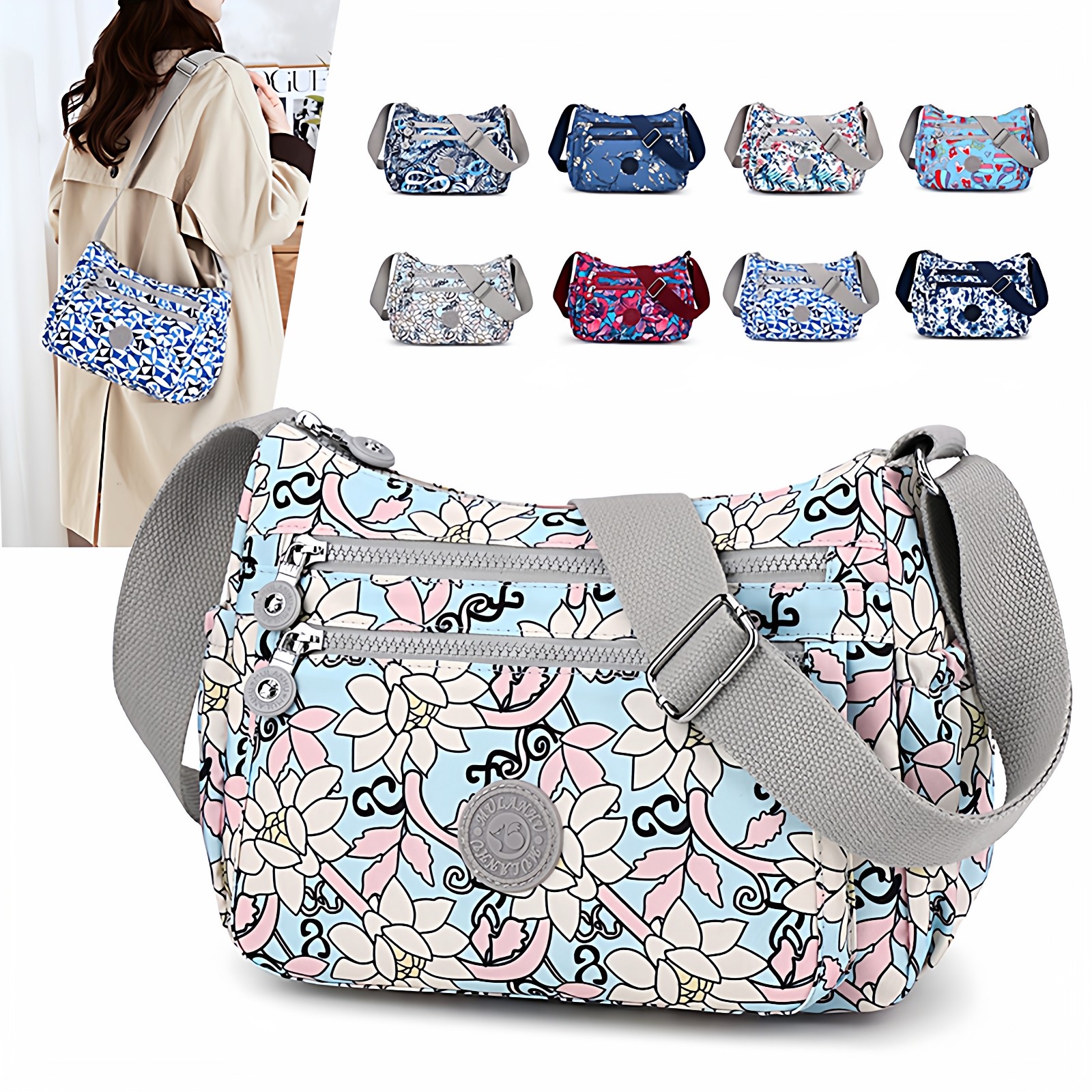 印花尼龙包女单肩包斜挎包大容量轻便休闲妈妈包多层牛津布斜挎包