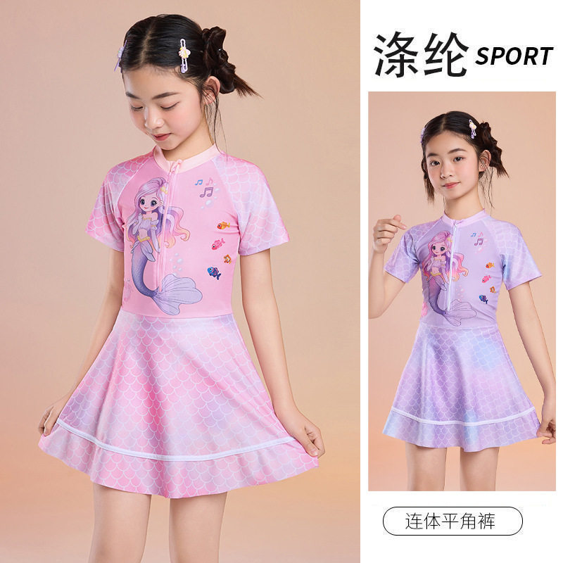 泳衣儿童女小中童可爱时尚宝宝6-13岁连体公主裙式泡温泉度假泳装