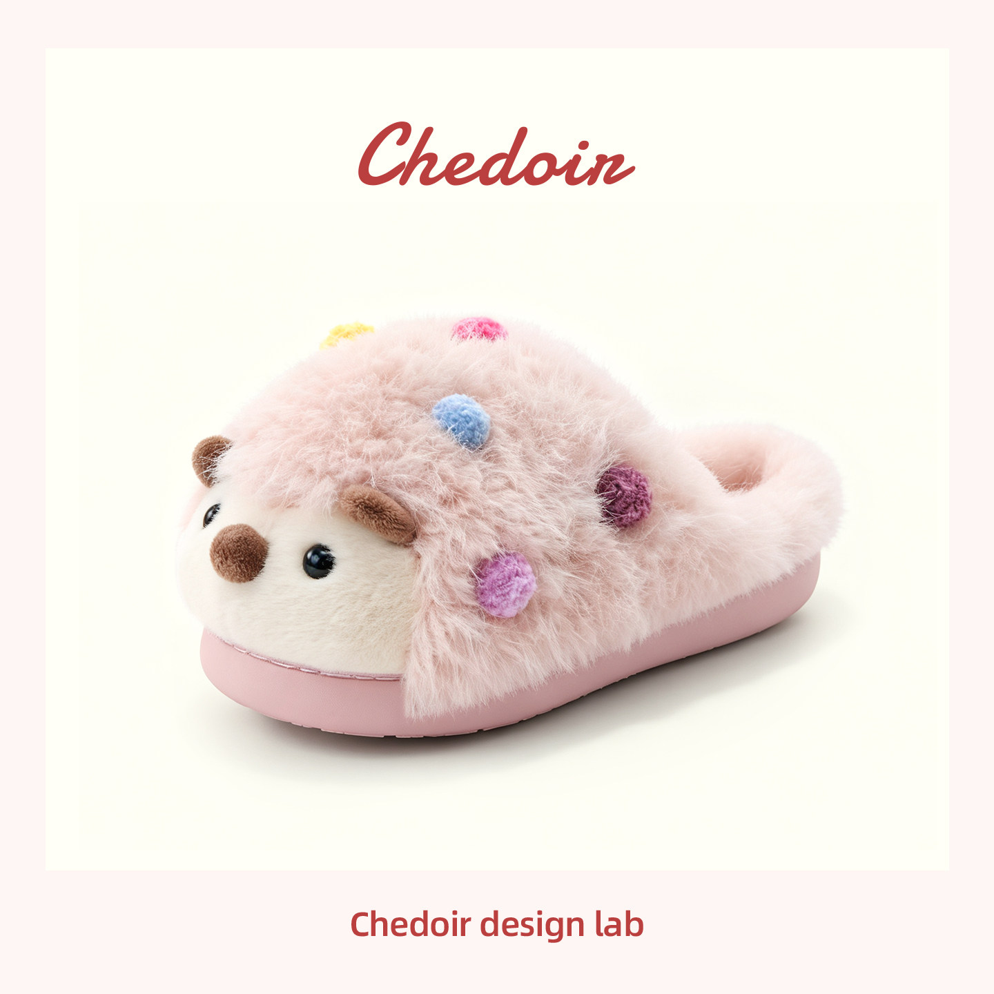 chedoie原创猬果果可爱棉拖鞋女款秋冬2026新款居家毛毛绒半包跟
