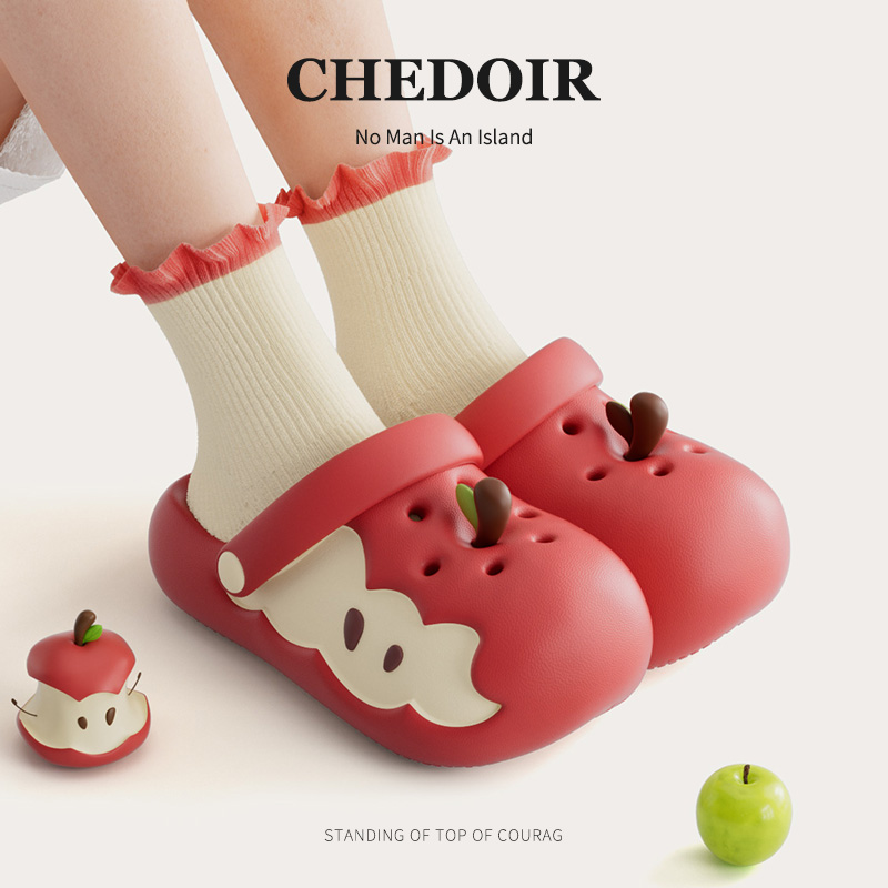 chedoir红苹果外穿包头凉拖鞋夏季女款可爱网红ins厚底防滑洞洞鞋