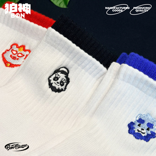 【BON】2025新款毛巾底棉袜中筒袜刺绣极简休闲2双装福瑞FURRY