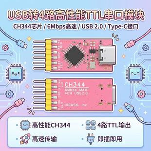 USB转串口CH344调试器模块一转四6M波特率粉色韦东山