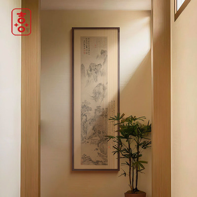 宋代美学挂画 新中式玄关山水背景墙装饰画民宿酒店竖版小众壁画