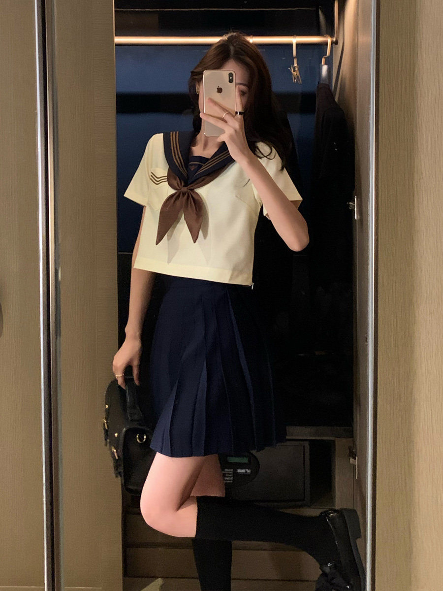 JK UNIFORM SKIRT GENUINE SUMMER SHORT-SLEEVED BASIC SUIT FULL SET JAPANESE COLLEGE FENG SHUI SUIT TWO-PIECE SET FOR WOMEN