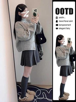 韩系高级感毛呢外套深秋初冬宽松慵懒风小个子香风加厚呢子jk大衣