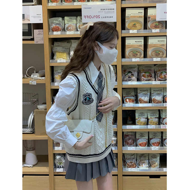 日系学院风马甲衬衫叠穿盐甜穿搭jk制服套装入冬穿搭一整套秋冬装