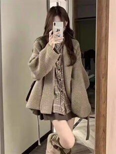 秋冬季学院风jk制服套装女网红炸街慵懒毛衣连衣裙韩剧穿搭一整套