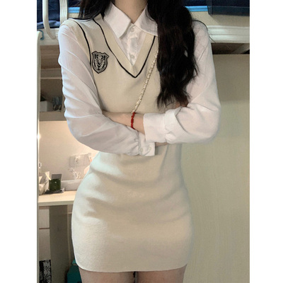 茶歇法式连衣裙子女学院风jk制服套装两件套纯欲风包臀短裙早秋季