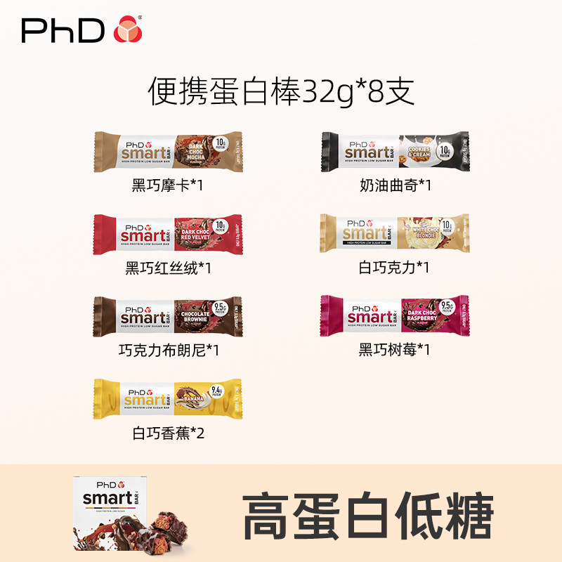 PhDmini夹心蛋白棒32g*8支解馋健身代餐脂零食减饼干可可乳清能量