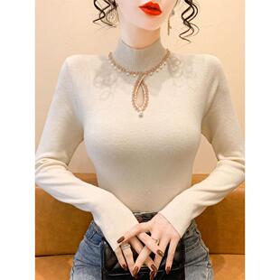 ROUMIKL黑色毛衣可外穿内搭打底衫2025新款修身钉珠高级感秋冬针