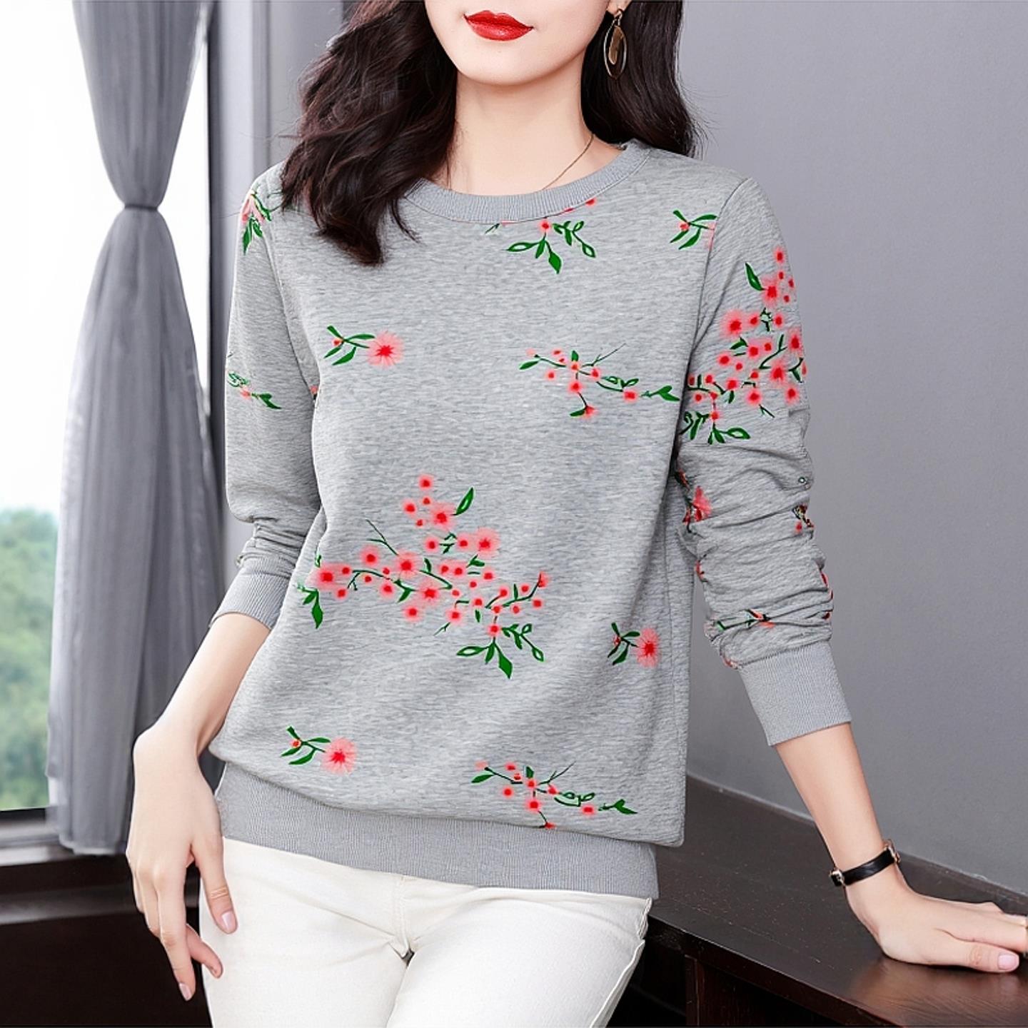 ROUMIKL欧货上衣服女宽松印花设计感长袖t恤女款秋季2025新款女士