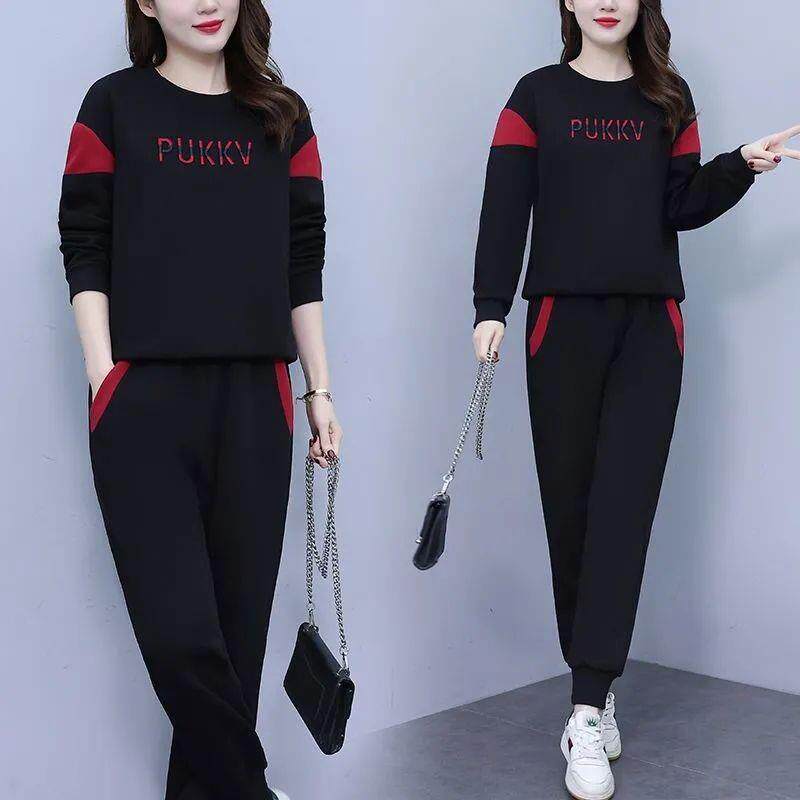 ROUMIKL纯休闲运动服小个子套装女2025春秋新款洋气圆领卫衣长裤