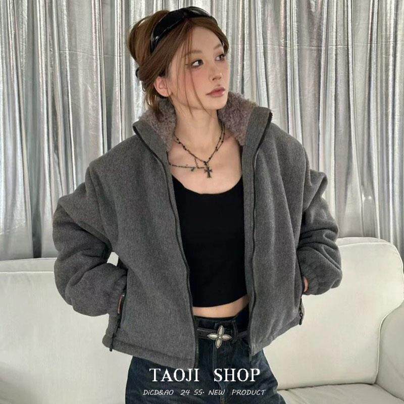KATTERLLG韩版流行羊羔毛加厚保暖毛呢外套冬季新款小个子chic花