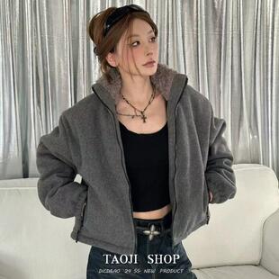 KATTERLLG韩版流行羊羔毛加厚保暖毛呢外套冬季新款小个子chic花