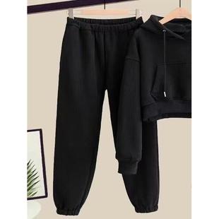 ROUMIKL小个子秋冬休闲纯套装女加绒加厚连帽卫衣卫裤运动服冬装