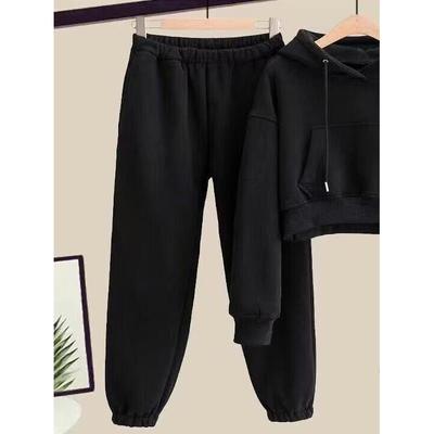 ROUMIKL小个子秋冬休闲纯套装女加绒加厚连帽卫衣卫裤运动服冬装