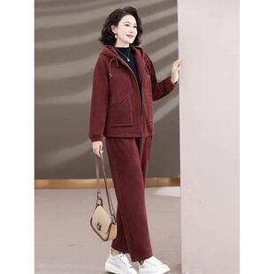 ROUMIKL妈妈秋冬装运动服套装女2025新款中老年女装洋气加绒大码