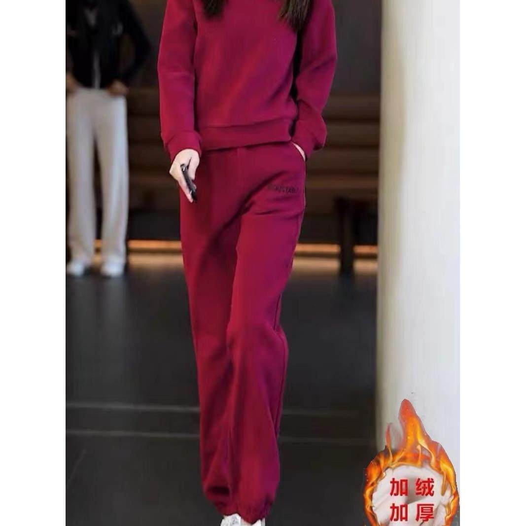 ROUMIKL纯妈妈秋冬装卫衣加绒加厚套装女大码宽松长袖休闲运动服