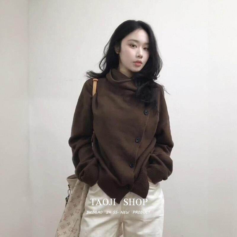 KATTERLLG高级感慵懒宽松百搭毛衣外套女秋冬季新款侧边纽扣设计