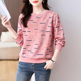 ROUMIKL长袖t恤女宽松时尚印花洋气打底衫2025新款今年流行爆款卫