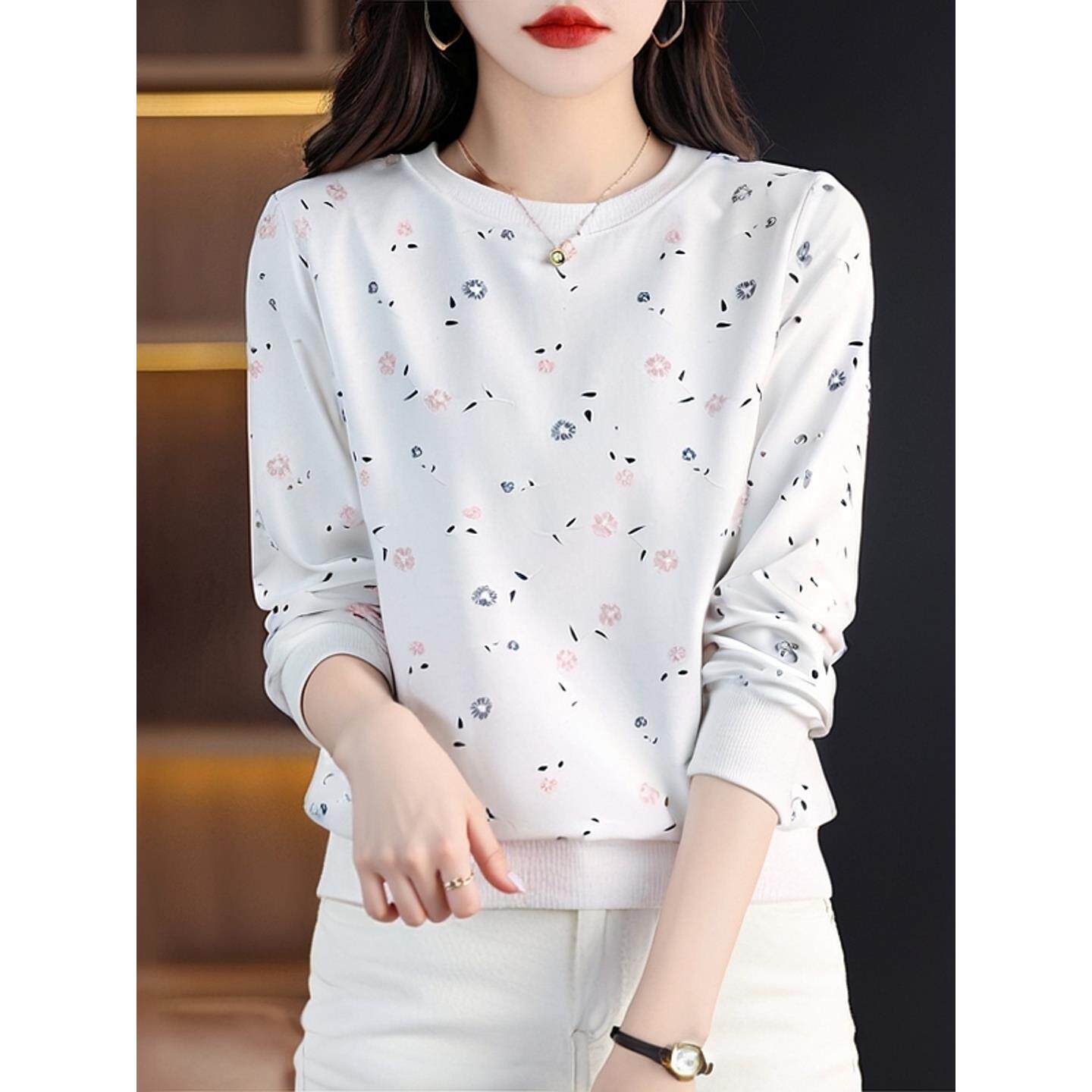 ROUMIKL圆领长袖t恤女2025年新款宽松休闲秋衣外穿上衣时尚百搭秋