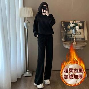 ROUMIKL纯圆领卫衣一整套秋冬季轻奢高级感减龄洋气时尚加绒加厚