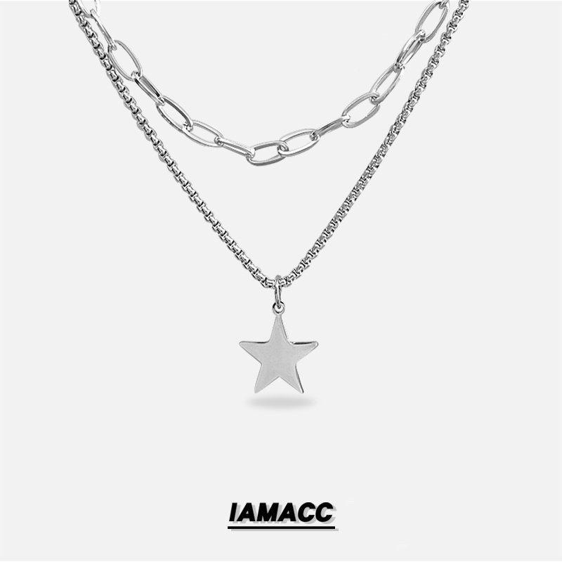 小众五角星项链吊坠钛钢蛇骨男女