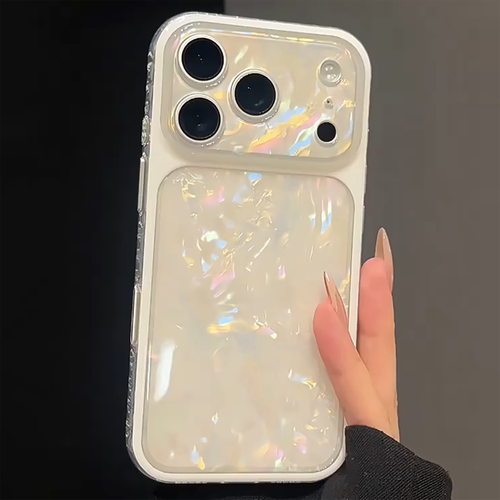 ins清冷珠光炫彩贝母纹适用苹果17ProMax手机壳新款高级感iPhone16pro大视窗ip15pm全包简约温柔女款防摔小众