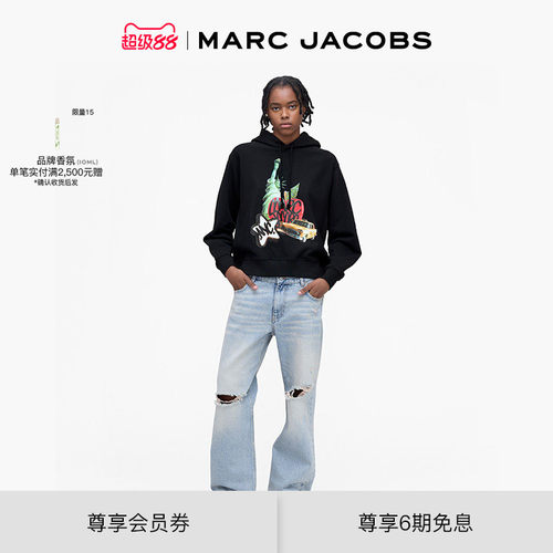 【礼物】MARC JACOBS/莫杰 MJ 纯棉黑色纽约城市设计连帽卫衣