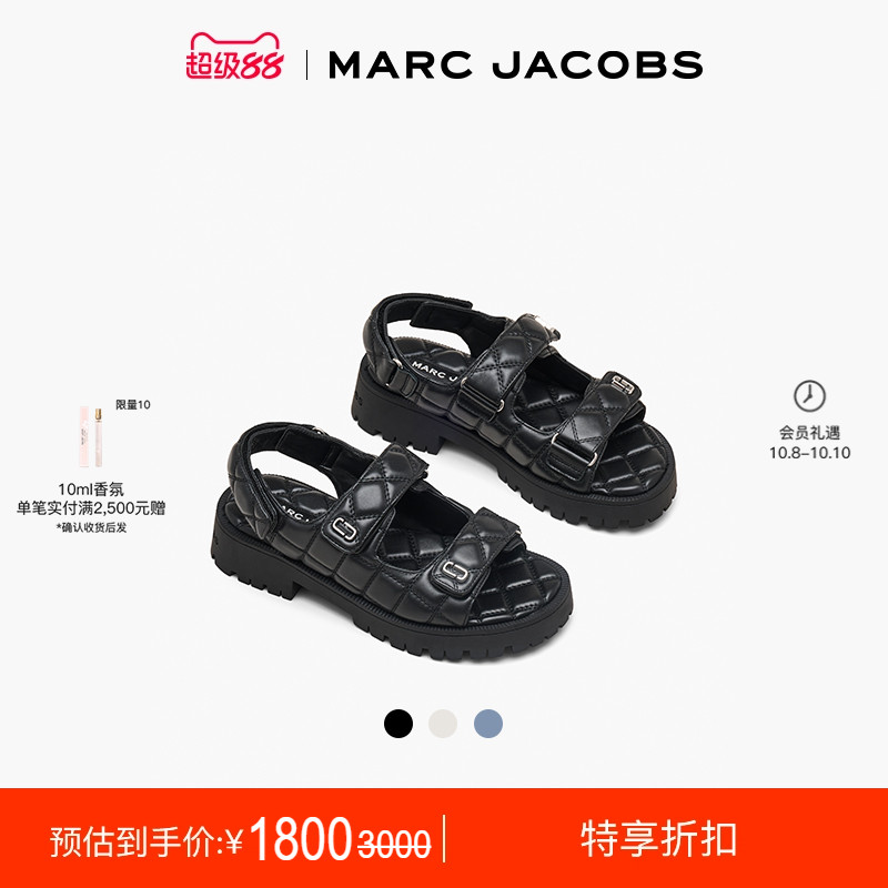【季末折扣】MARC JACOBS/莫杰 SANDAL MJ 皮质织物绗缝平底凉鞋