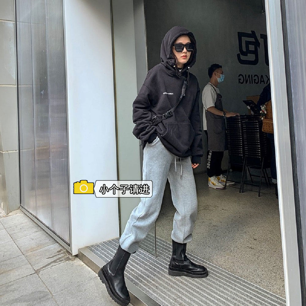 145小个子穿搭七分小脚哈伦运动裤女秋装搭配马丁靴宽松休闲裤xxs