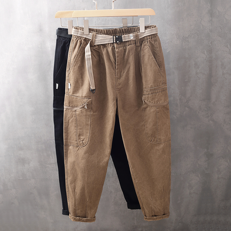 美式潮牌休闲裤男士多口袋工装裤日系复古宽松小脚纯棉运动长裤子