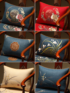 新中式抱枕红木沙发靠垫腰枕腰垫靠枕椅子靠背垫客厅长方形抱枕套