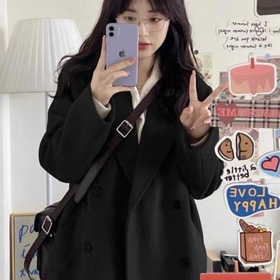 秋冬新款小个子外套宽松韩版洋气流行时尚加厚毛呢大衣女生中长款